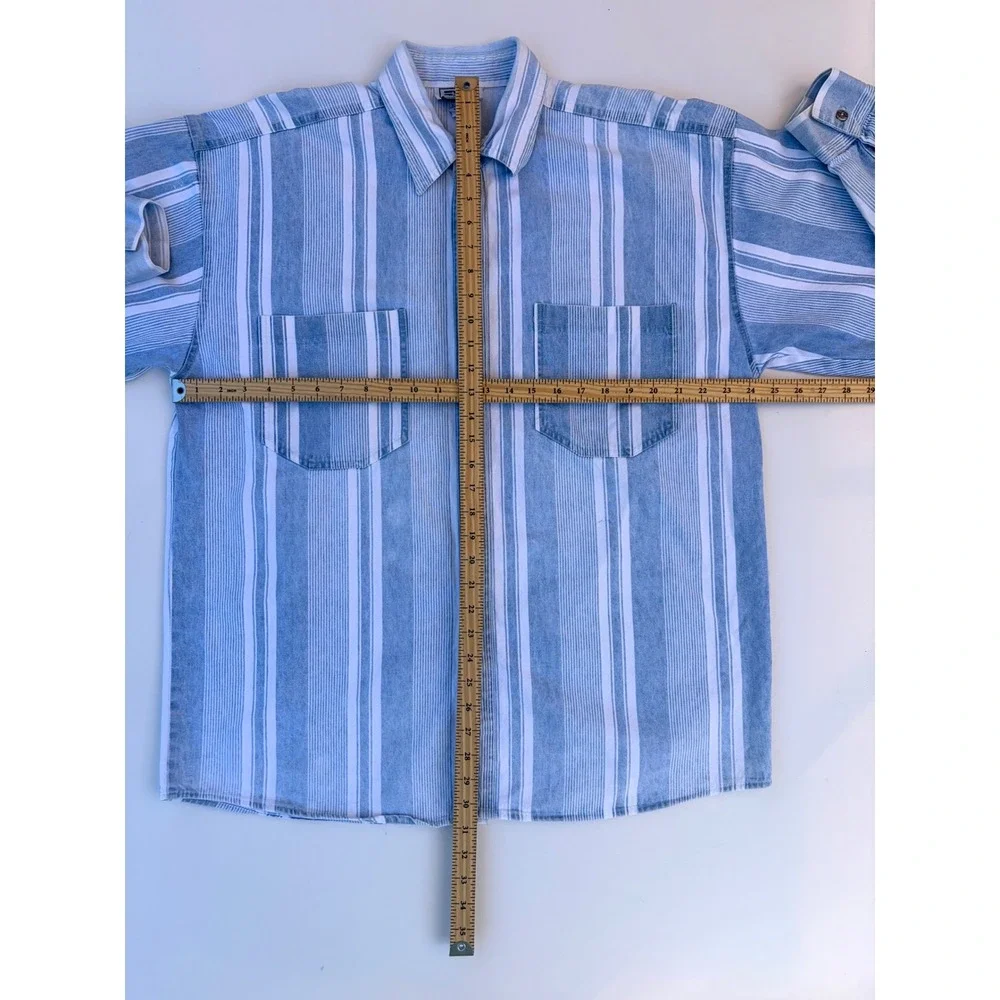 Vintage Exit Button Down Mens XL Blue Striped Denim Shirt Long Sleeve Western - Picture 8 of 9